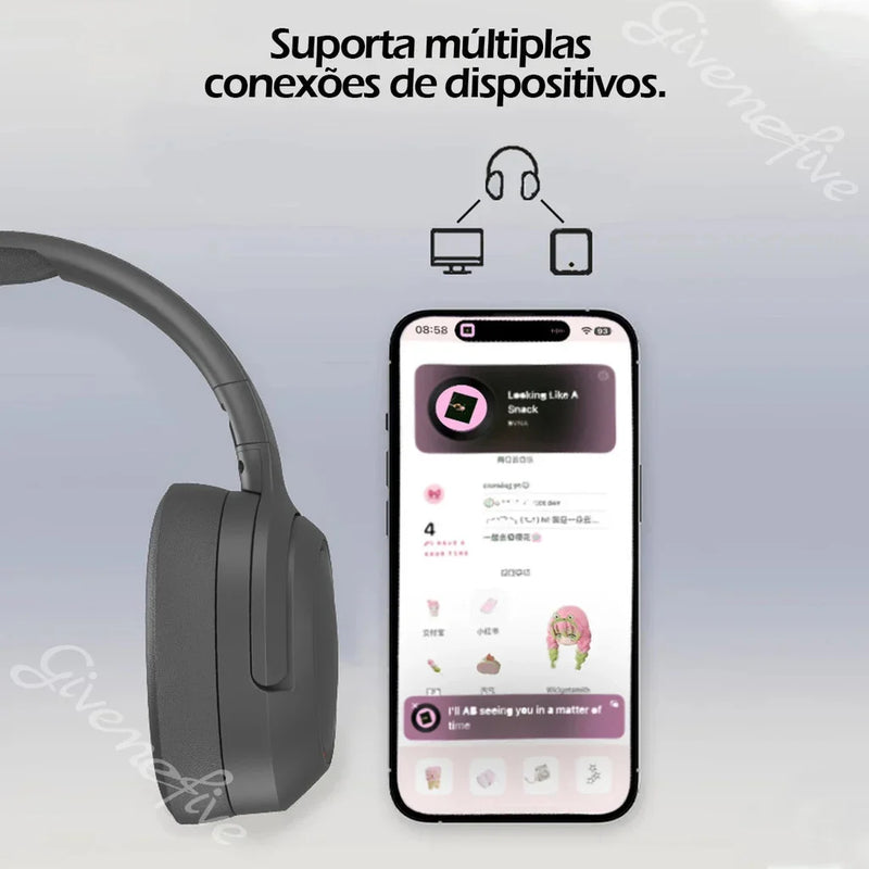 Fone de ouvido sem fio com iluminação, redução de ruído, estéreo, fones de ouvido para computador, jogos, escritório